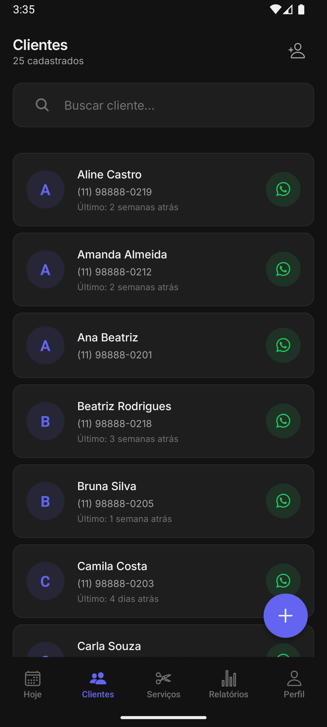 Lista de clientes no Dexta