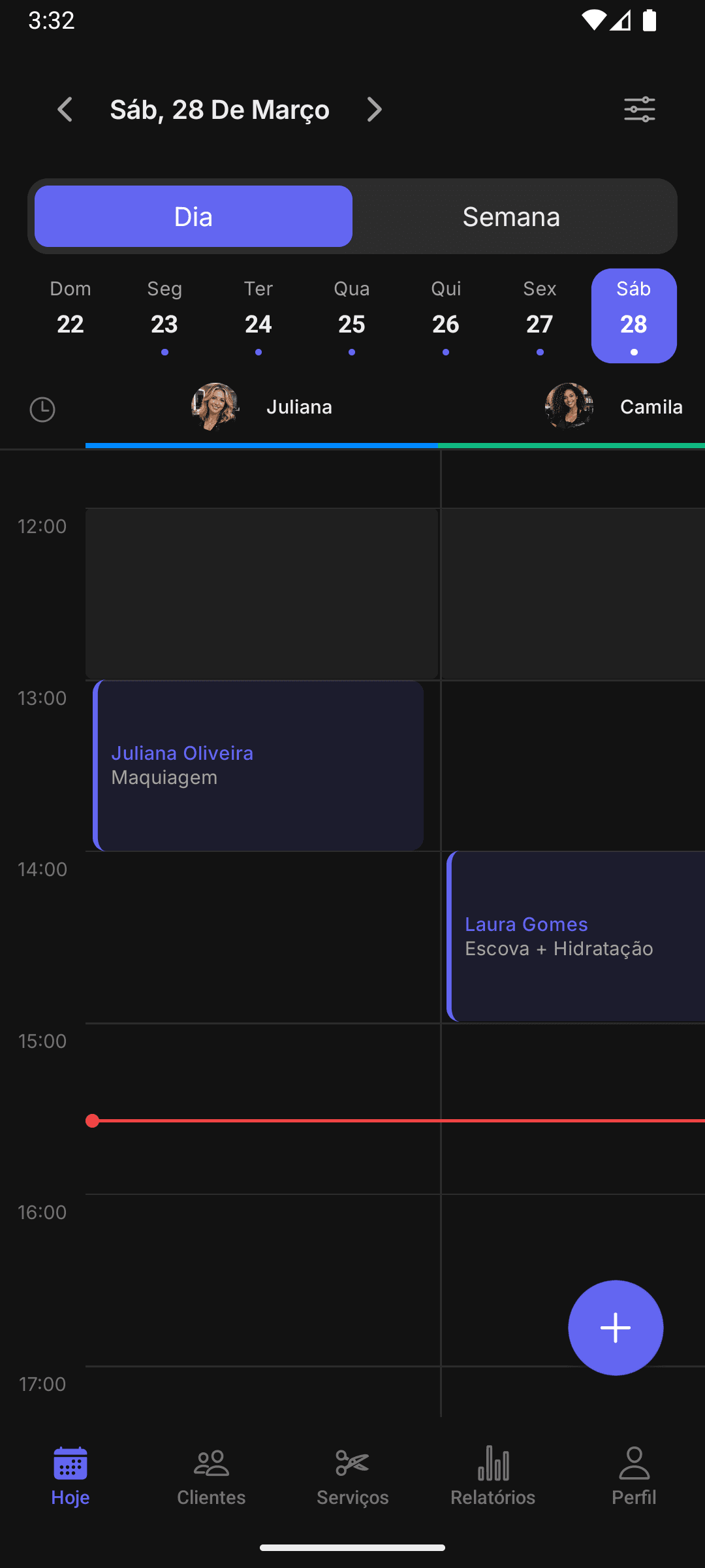 Dexta - Agenda do dia com visualização dark mode
