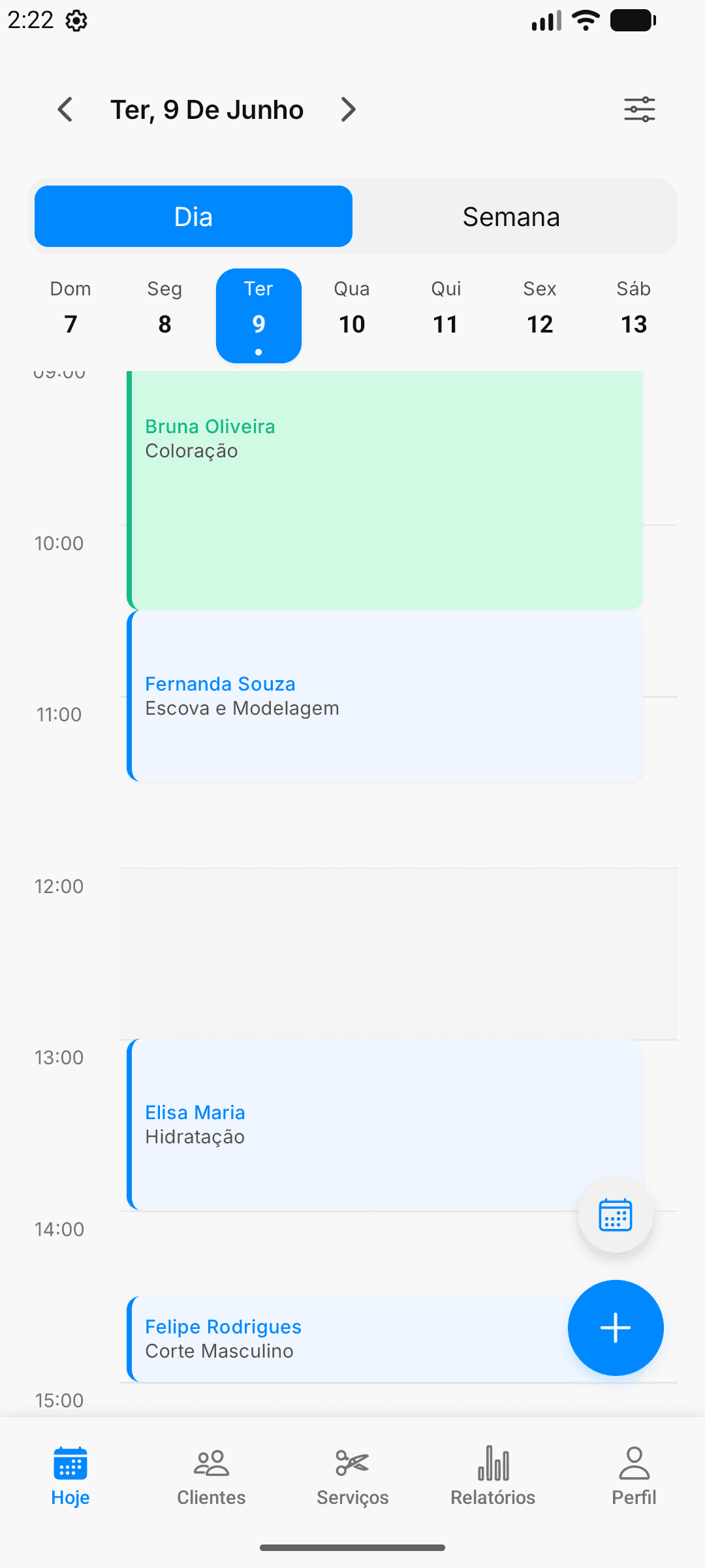 Dexta - Agenda do dia com visualização light mode
