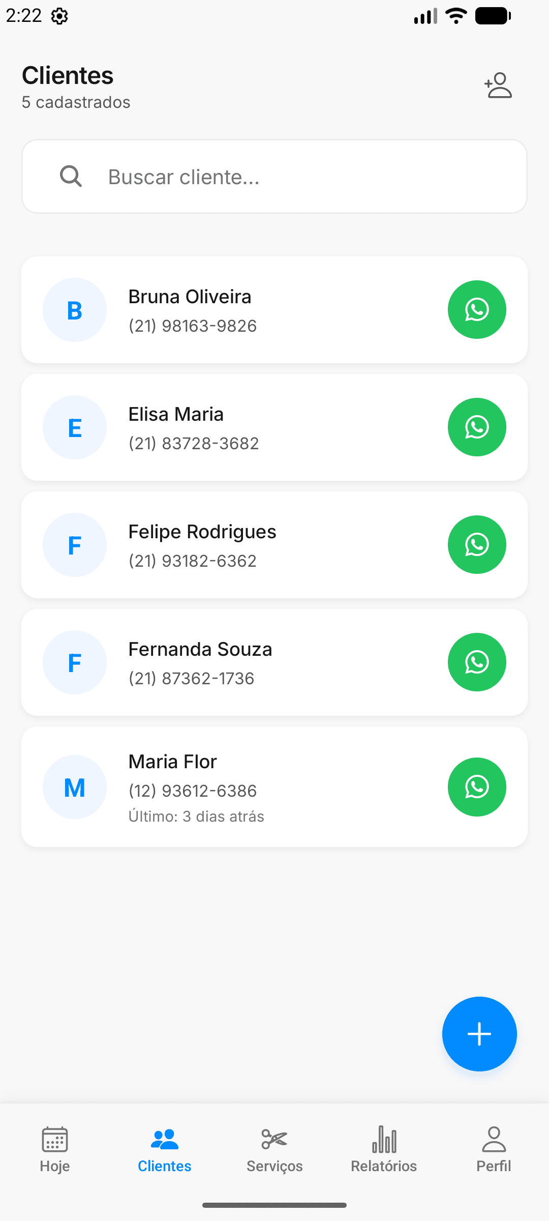 Lista de clientes no Dexta