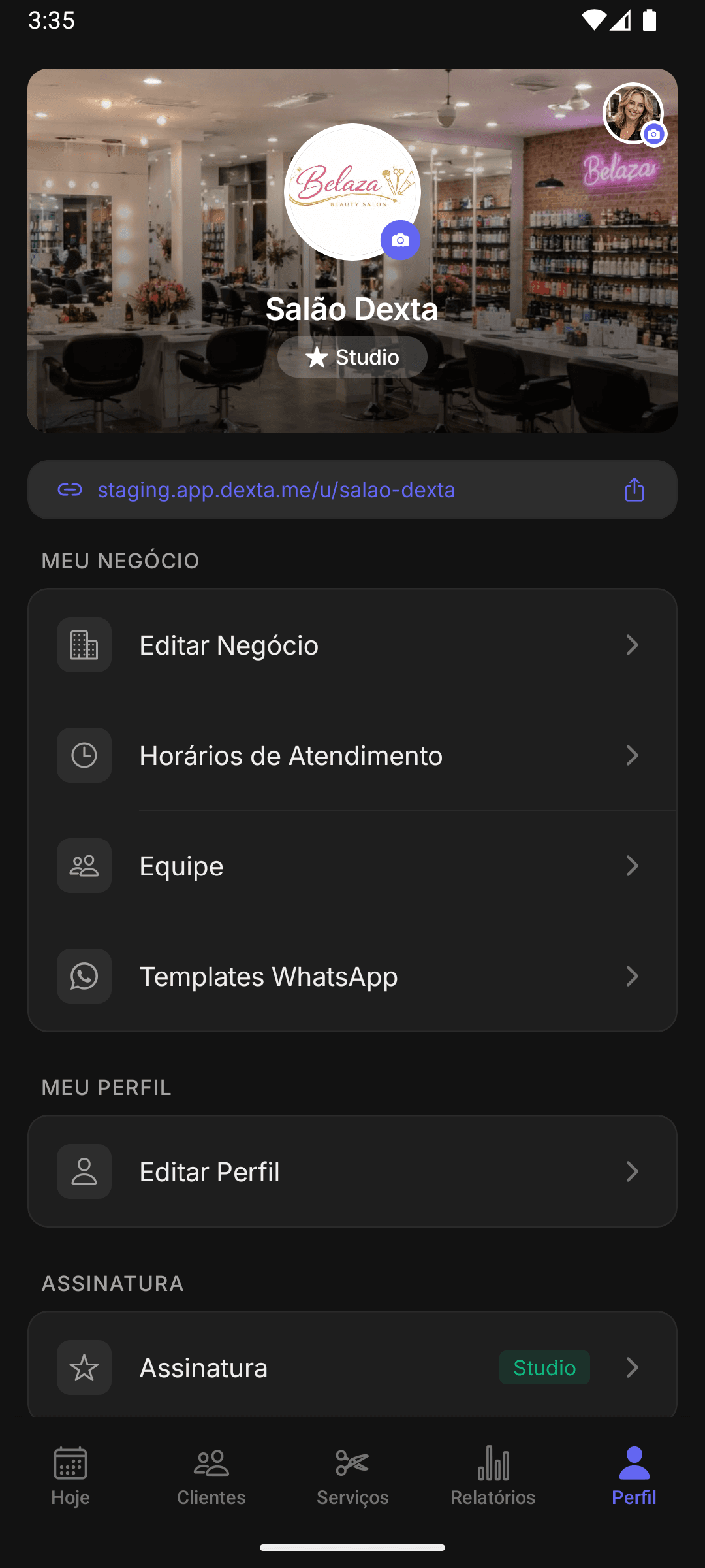 Lista de serviços no Dexta